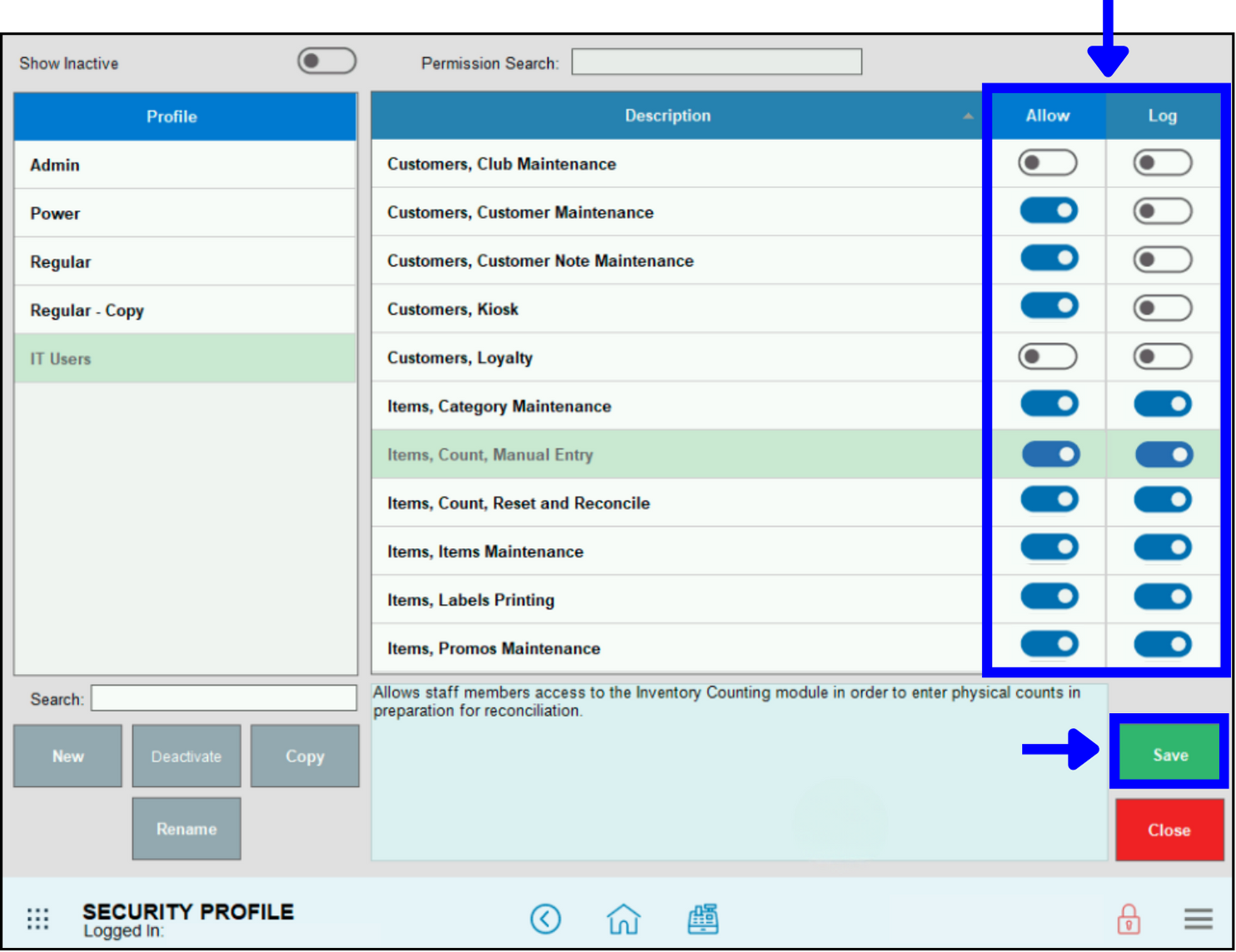 Update permissions using toggles