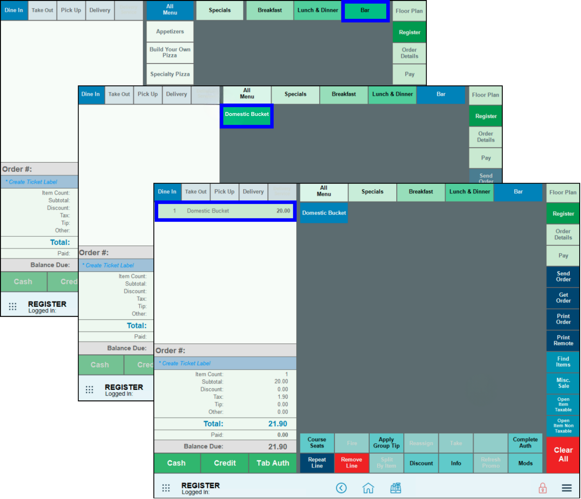 Using Quick Menu in Register
