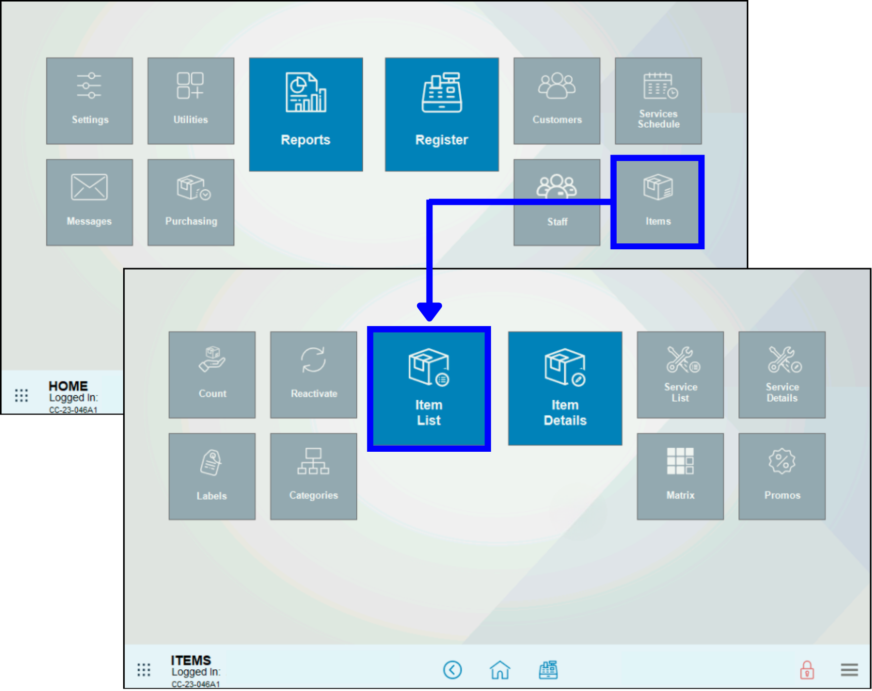 Low Level Quantities in Register – navigate to Home Items Item List