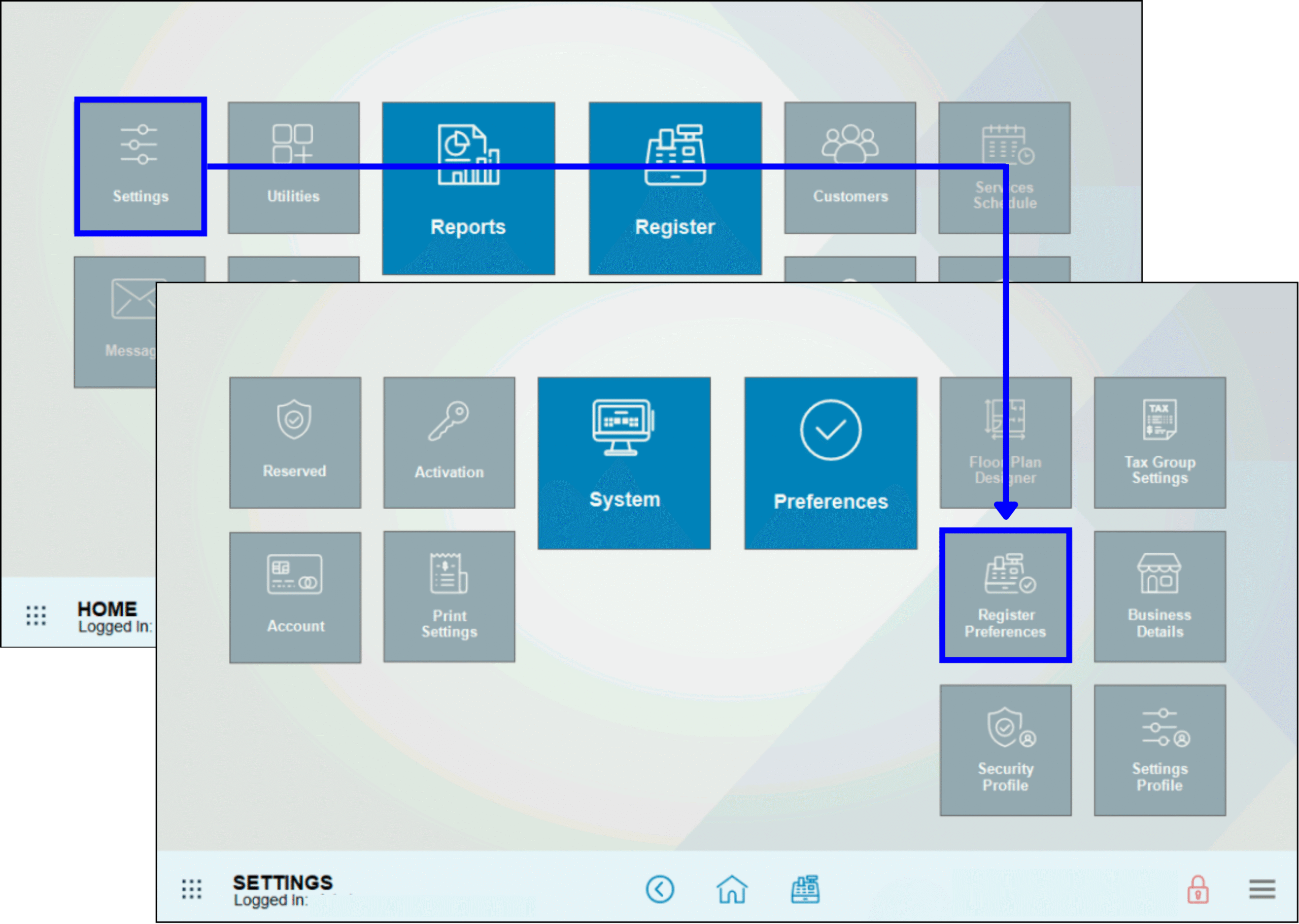 Navigate to Register Preferences
