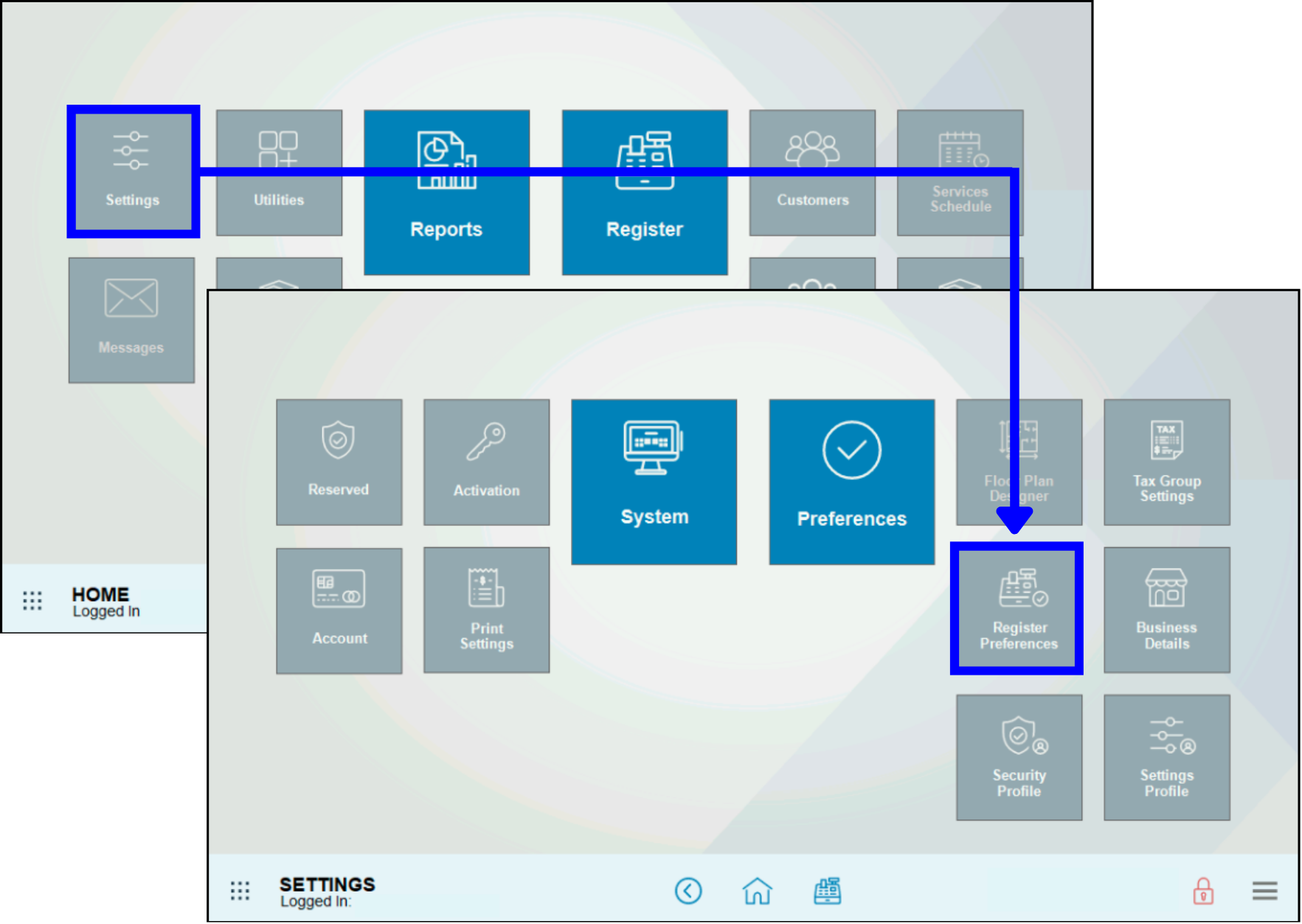 Open register preferences