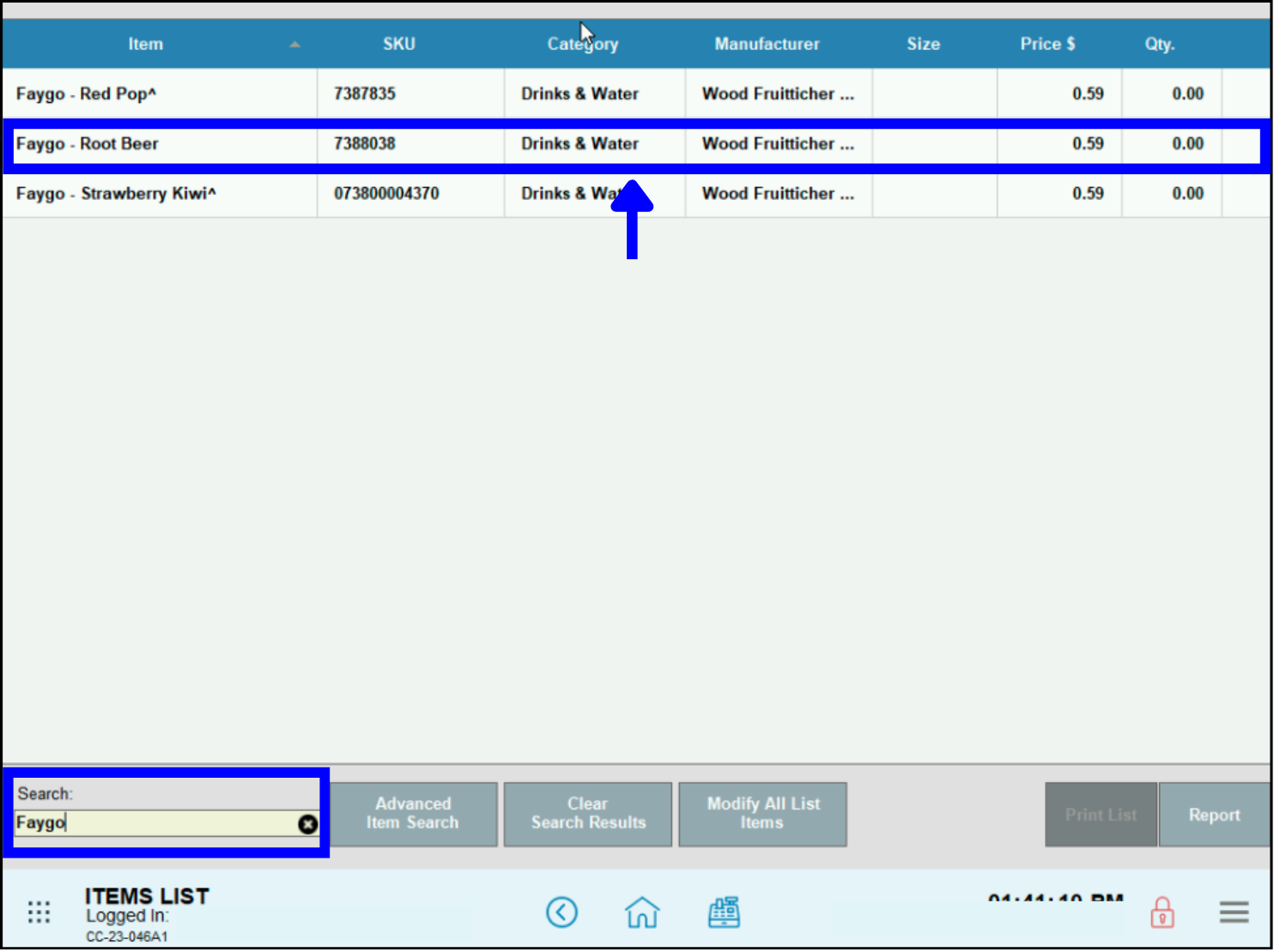Low Level Quantities in Register –Select an item in the Item Details work area