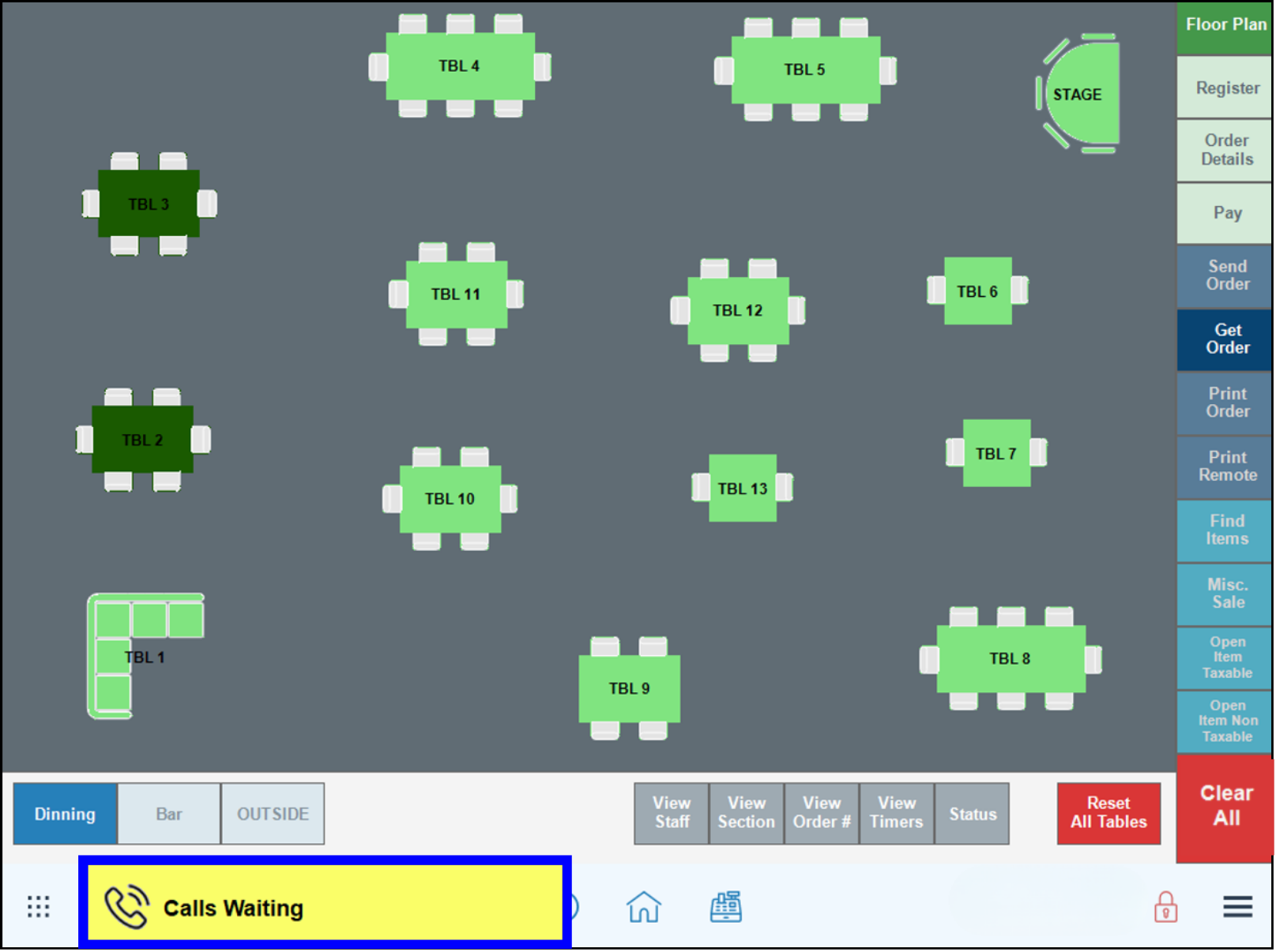 Whozz Calling calls waiting notification at bottom of order screen