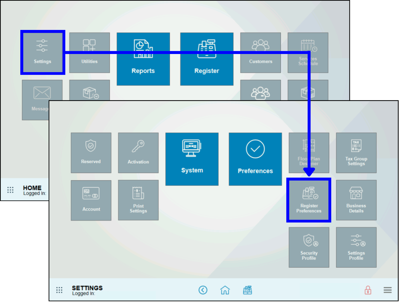 navigation to register preferences