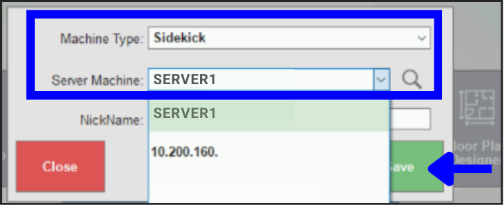 Basic troubleshooting for server sidekick error – Server Machine dropdown showing Server1
