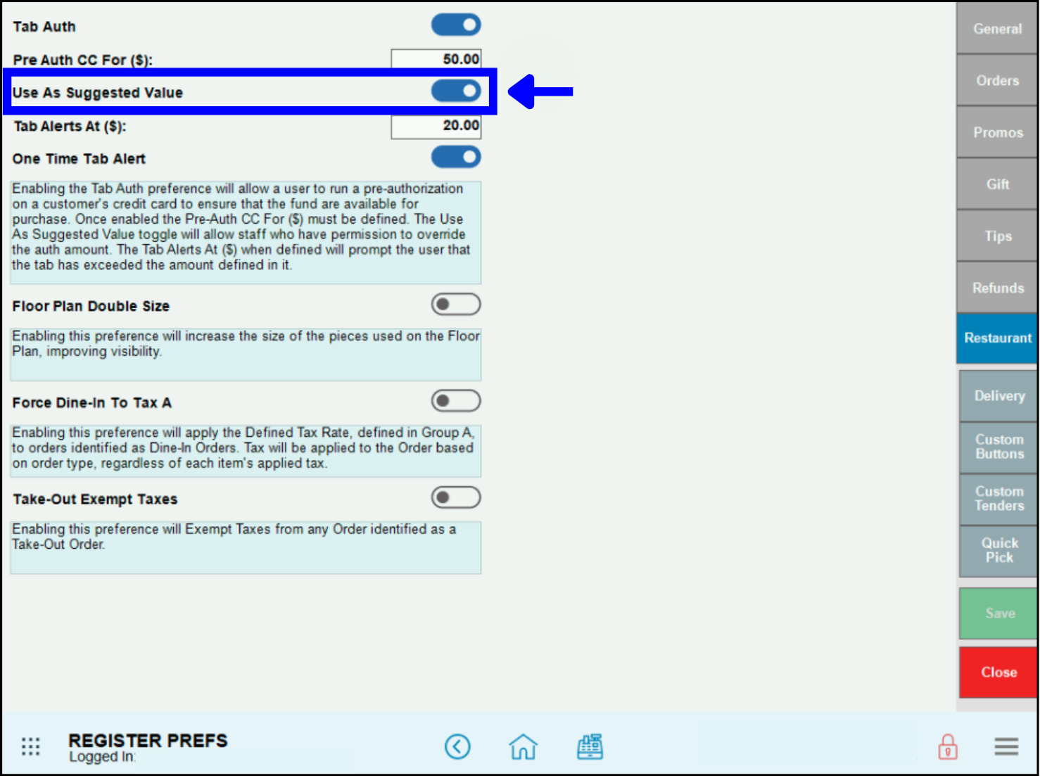 Enable suggested value