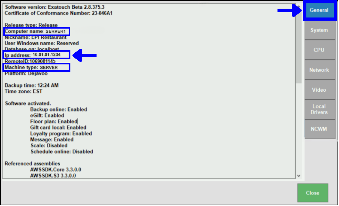 Basic troubleshooting for server sidekick error – locating IP address in the General tab of CPU status