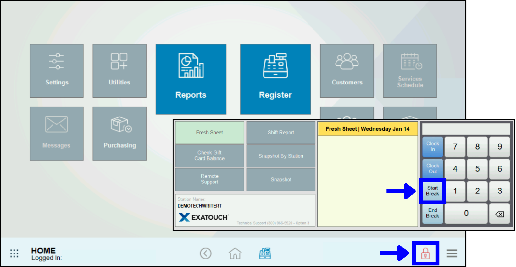 Tap lock, then Start Break button