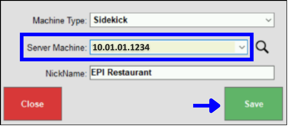 Basic troubleshooting for server sidekick error – IP address in the Sidekick Server Machine field