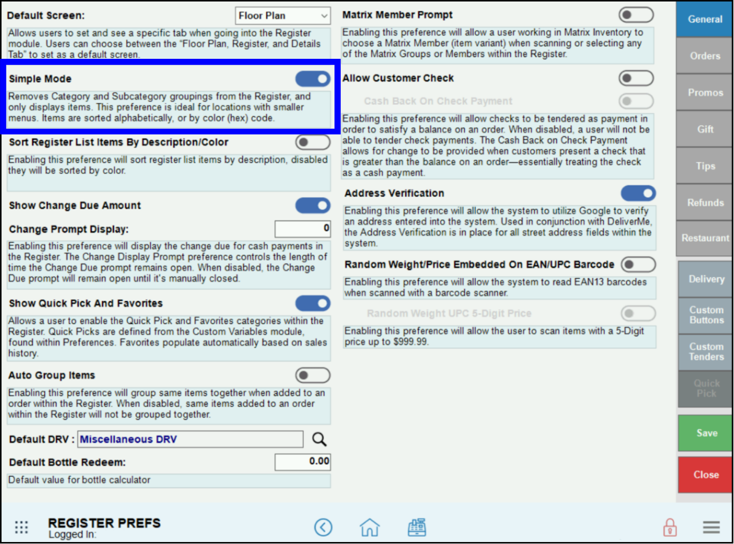 Enable Simple Mode slider