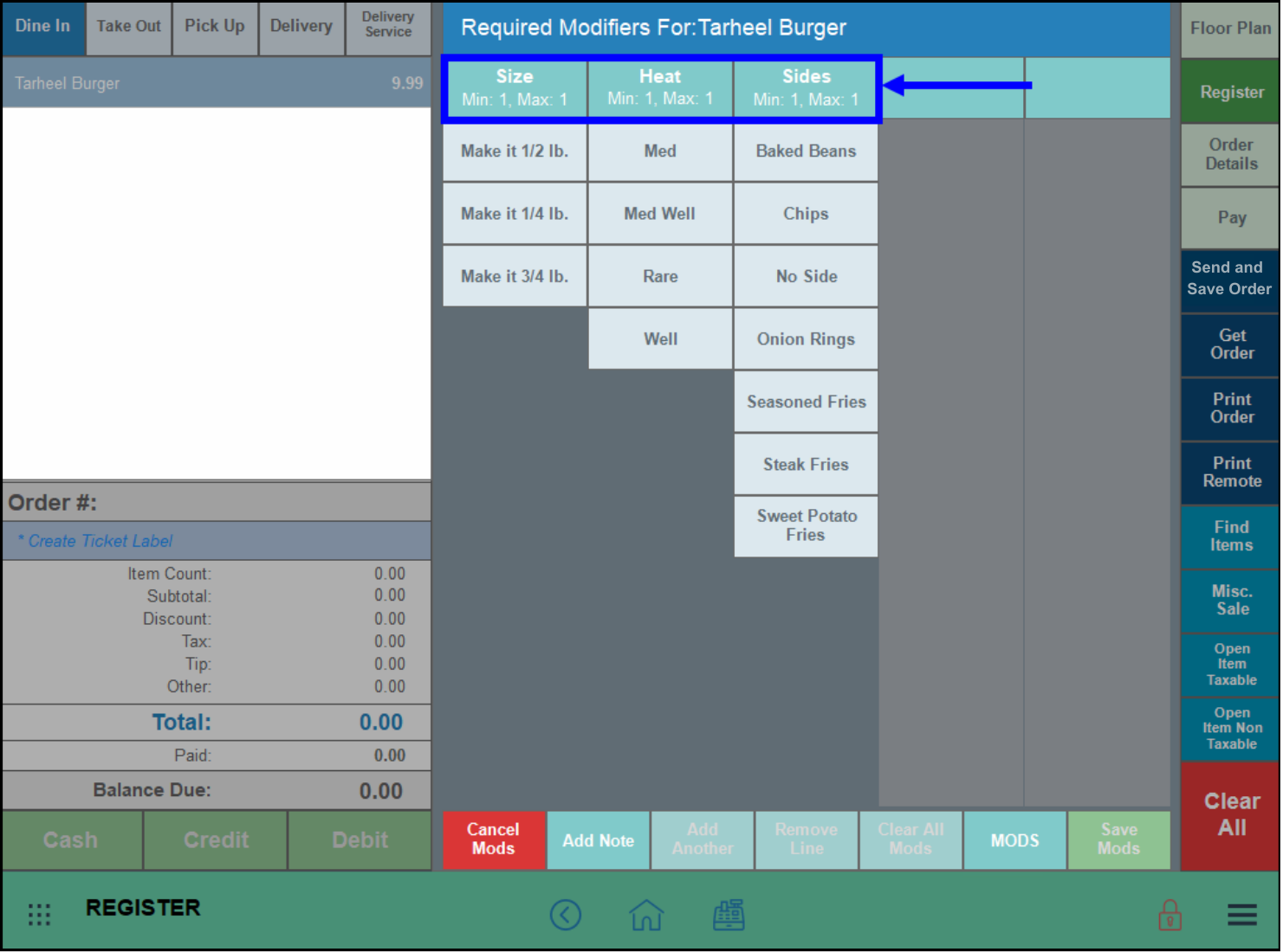 Modifier column headers highlighted in register