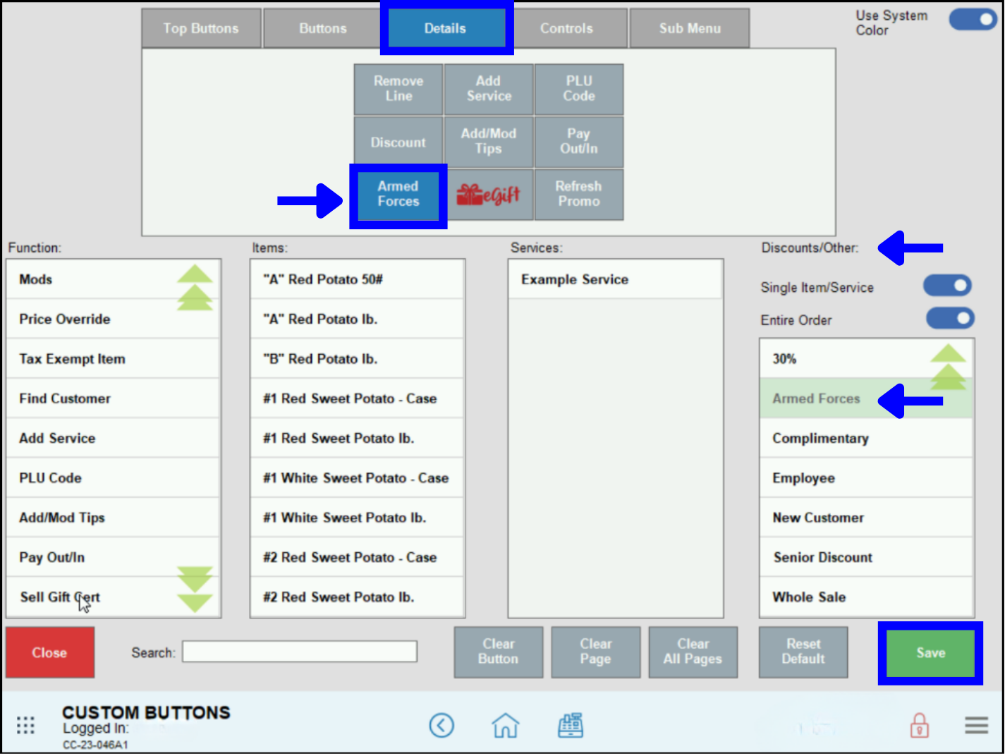 Add Discount to Register – Custom buttons page configuration for new buttons