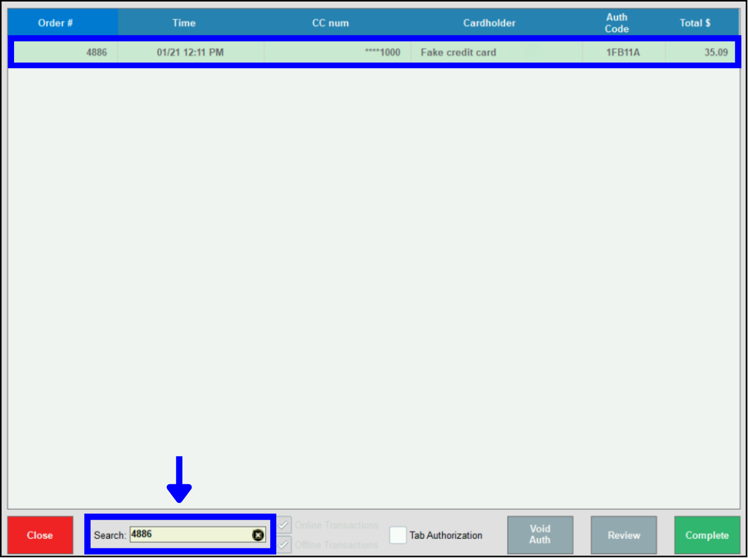 Use Search field to find specific transactions 