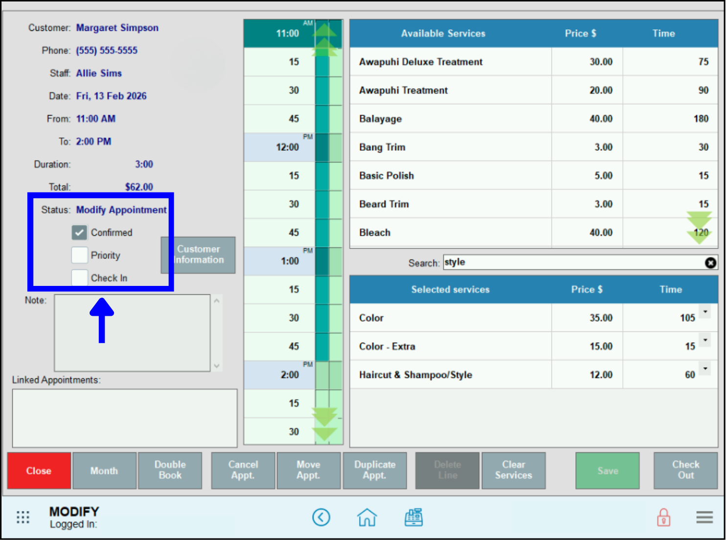 Modify appointment status