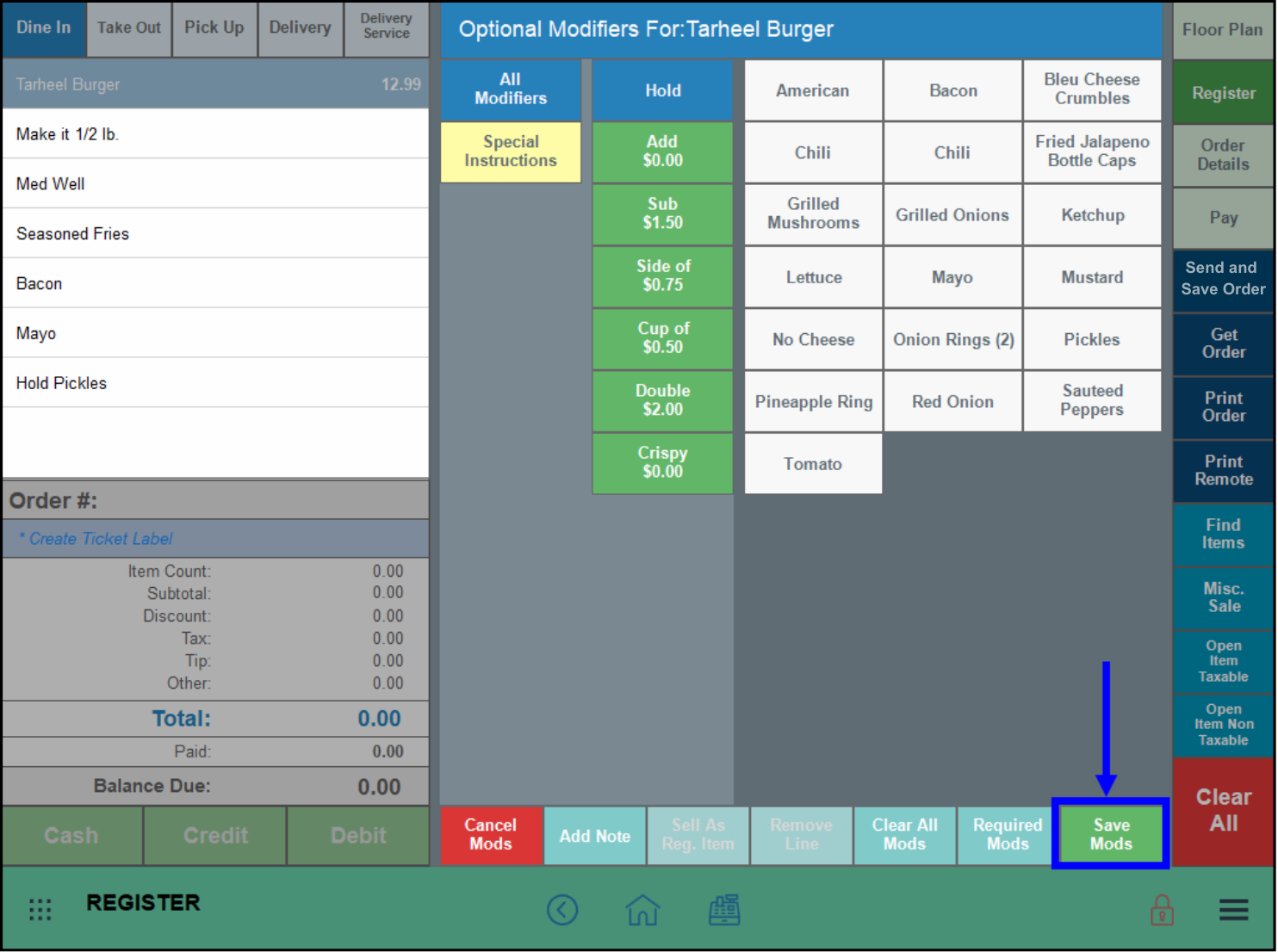 Save mods button highlighted