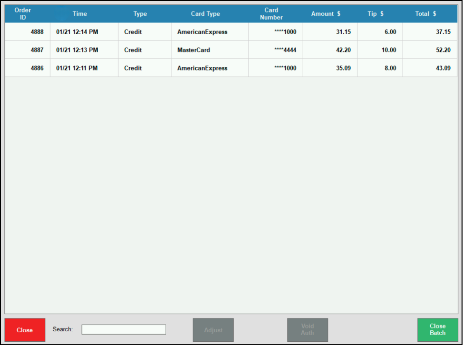 Review transaction list and tips 