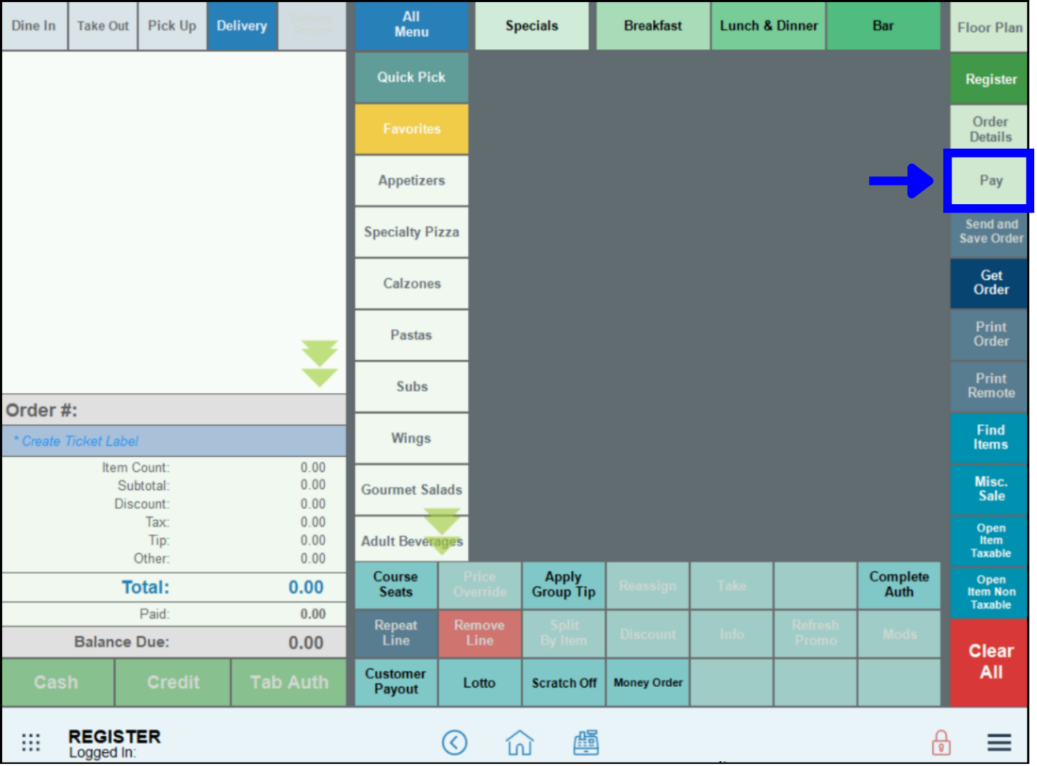 Go to register, tap pay