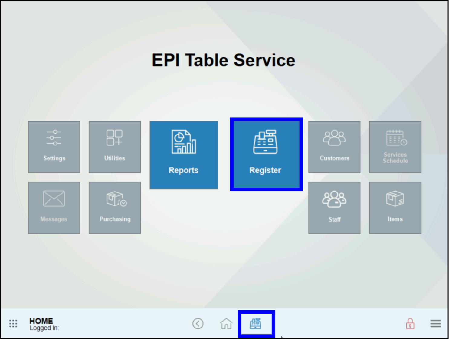 Register module highlighted in the register app