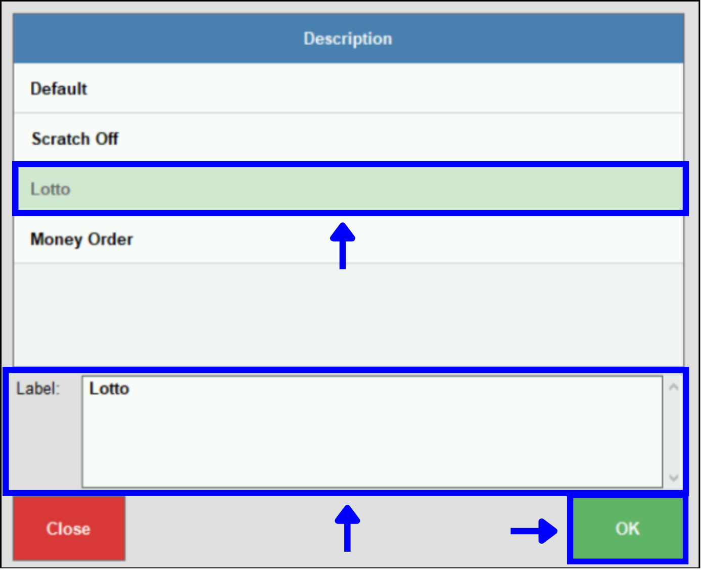 Lottery payout type highlighted on description screen