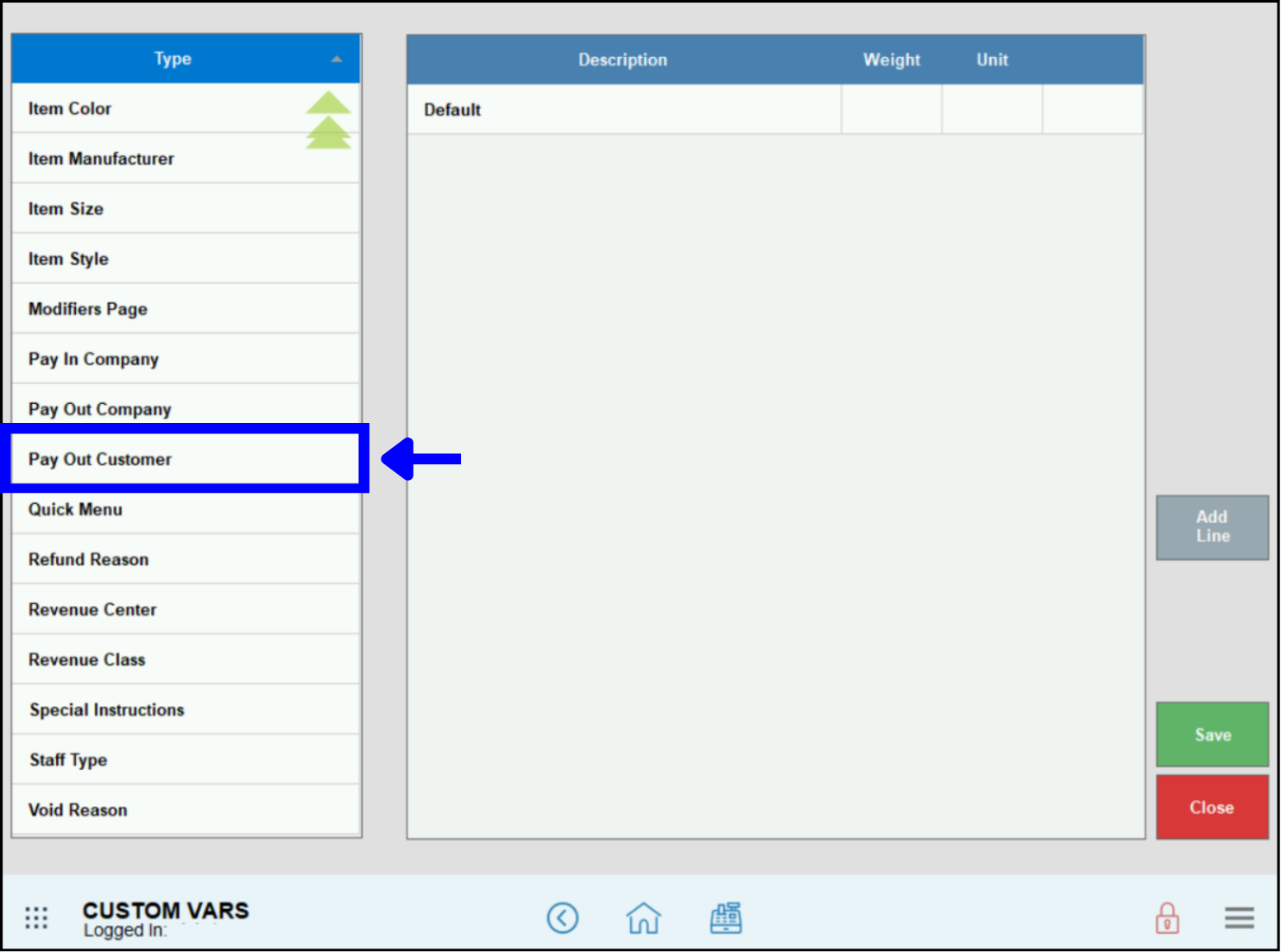 Select Pay out Customer