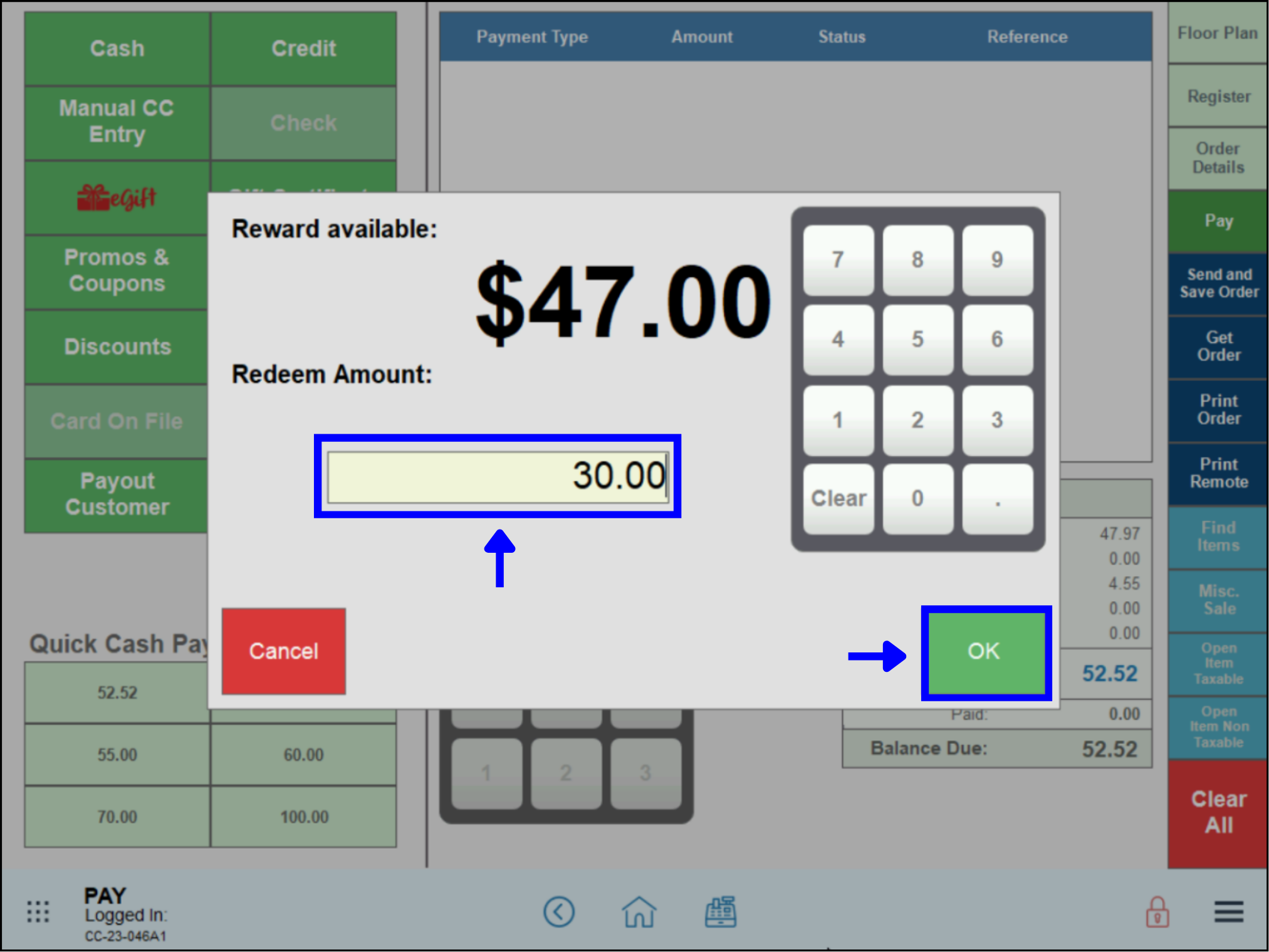 Enter amount of rewards to pay