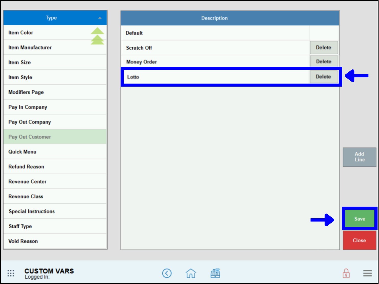 Enter name of customer payout