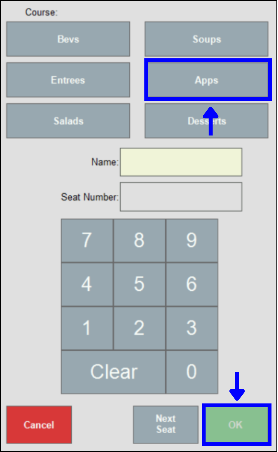 Apps course button highlighted with arrow leading to open button