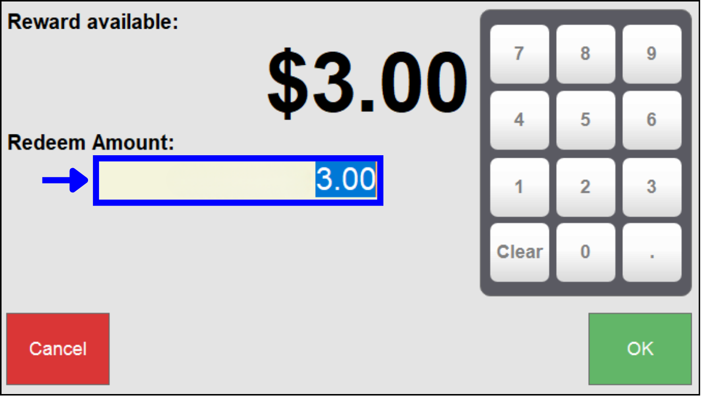 Redeem amount of $3 displays on rewards pop-up screen