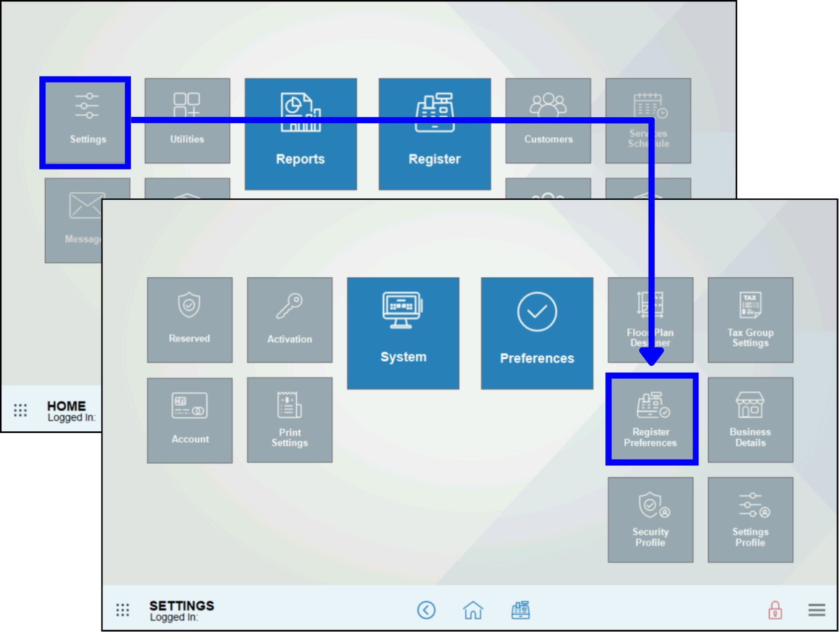 Tap Settings then Register Preferences