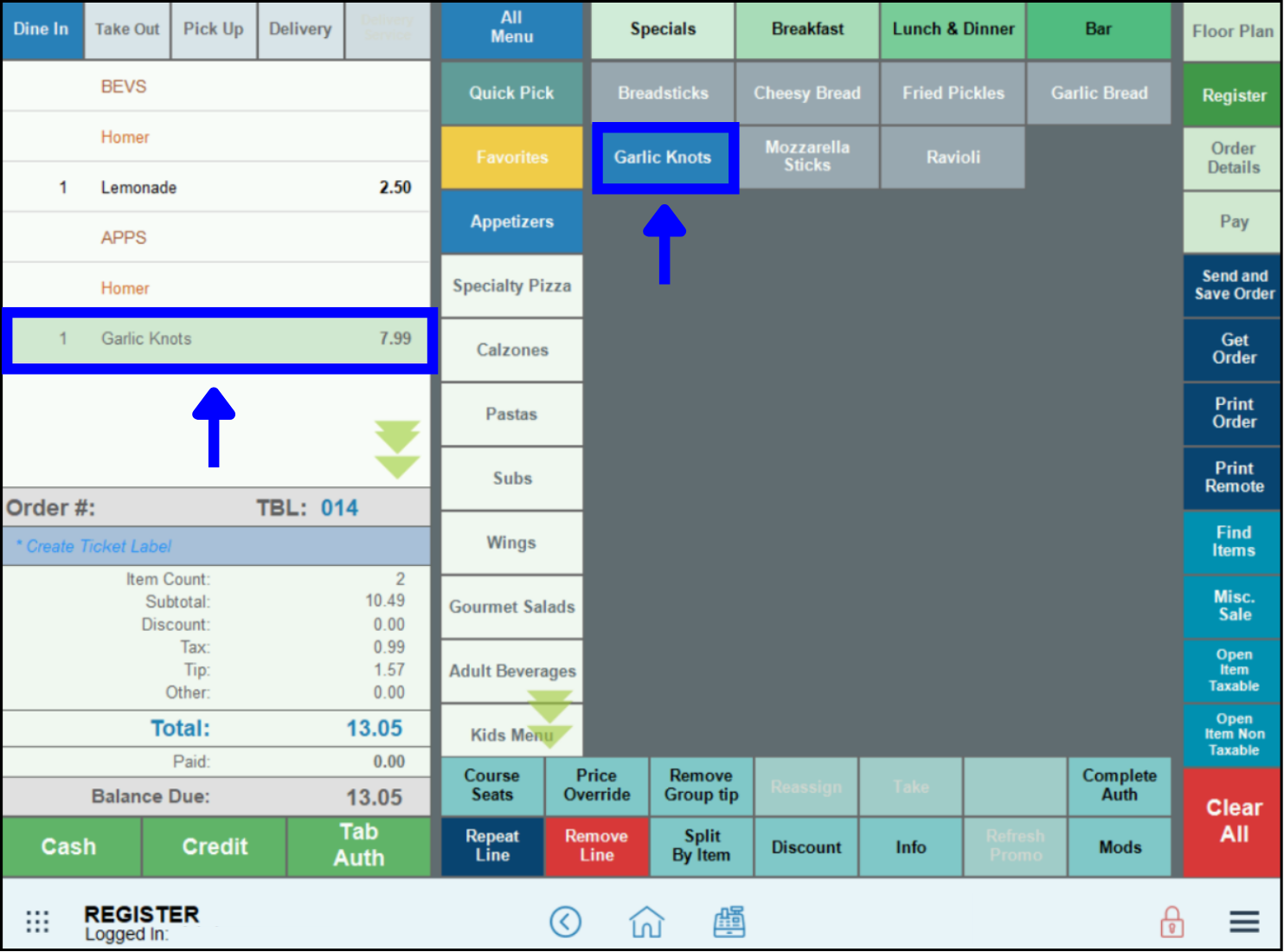 Apps course firing heading displays in the register order window