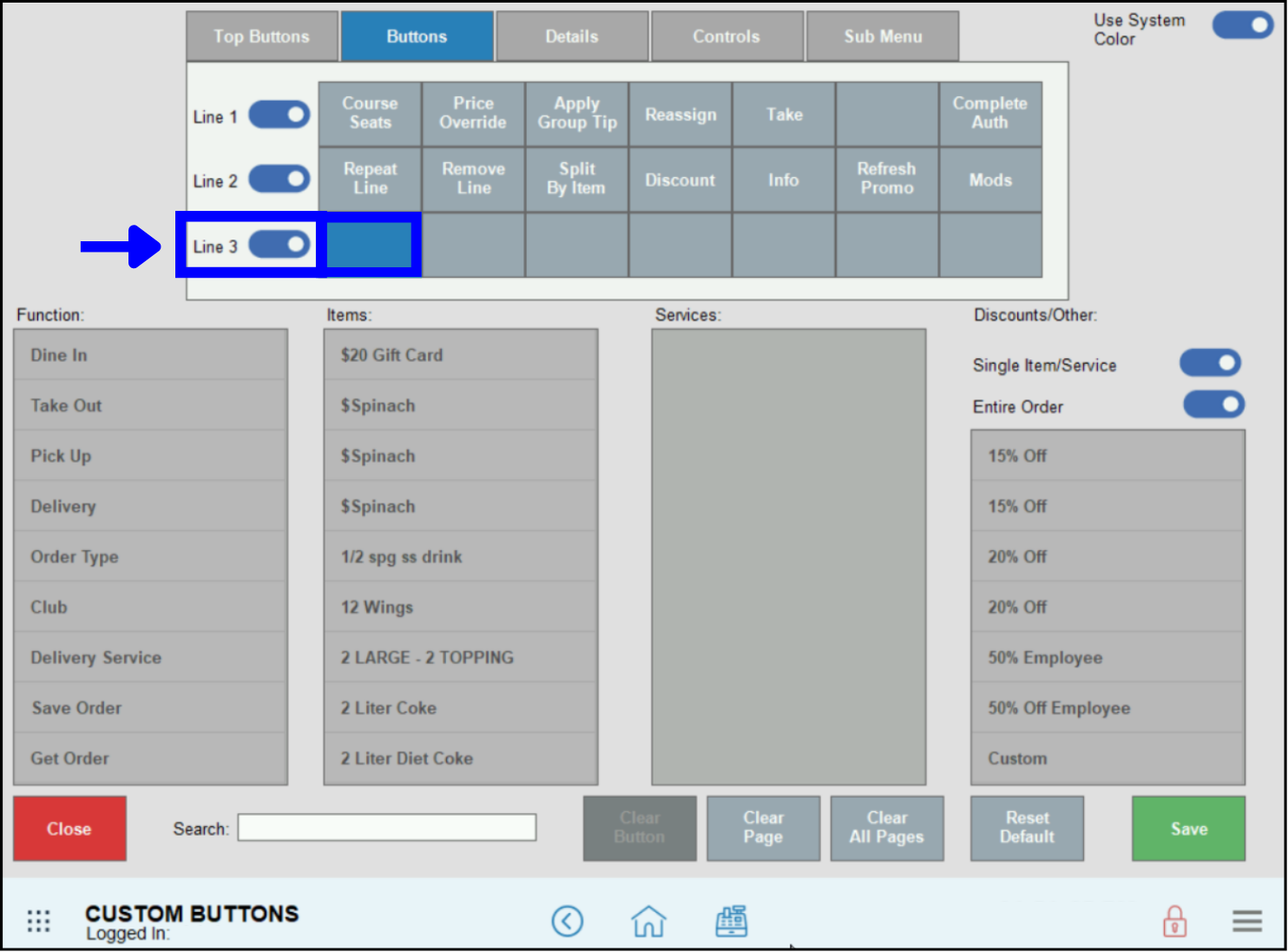 Button location highlighted