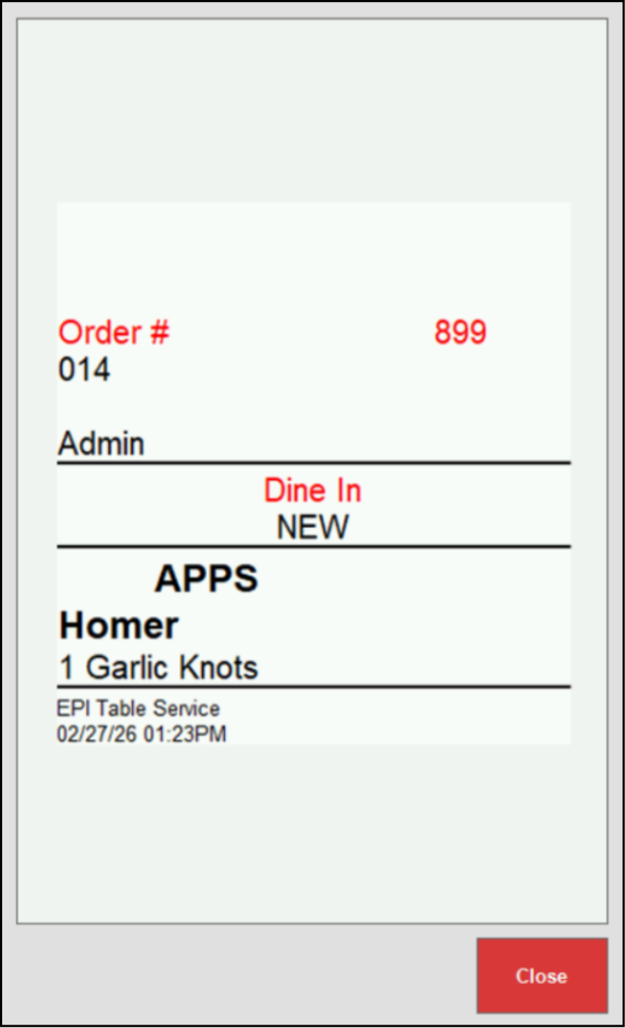 Send order to kitchen