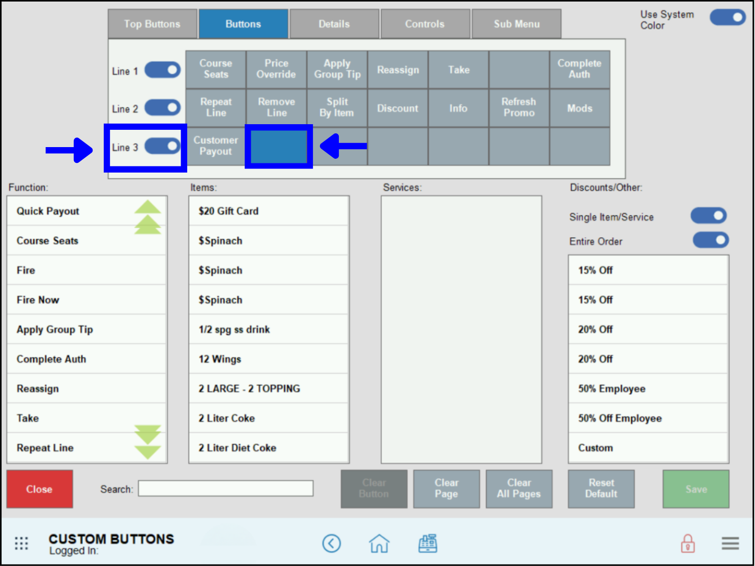 Example of highlighted button location