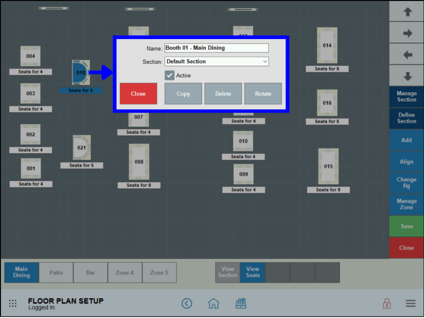 Configure Floor Plan elements on Setup screen