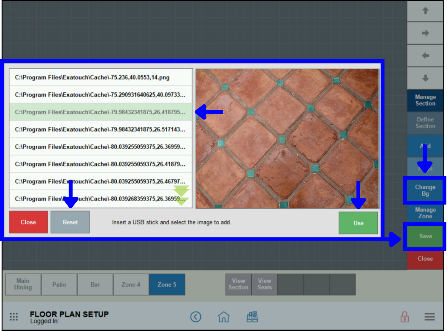 Use button highlighted on background selection menu