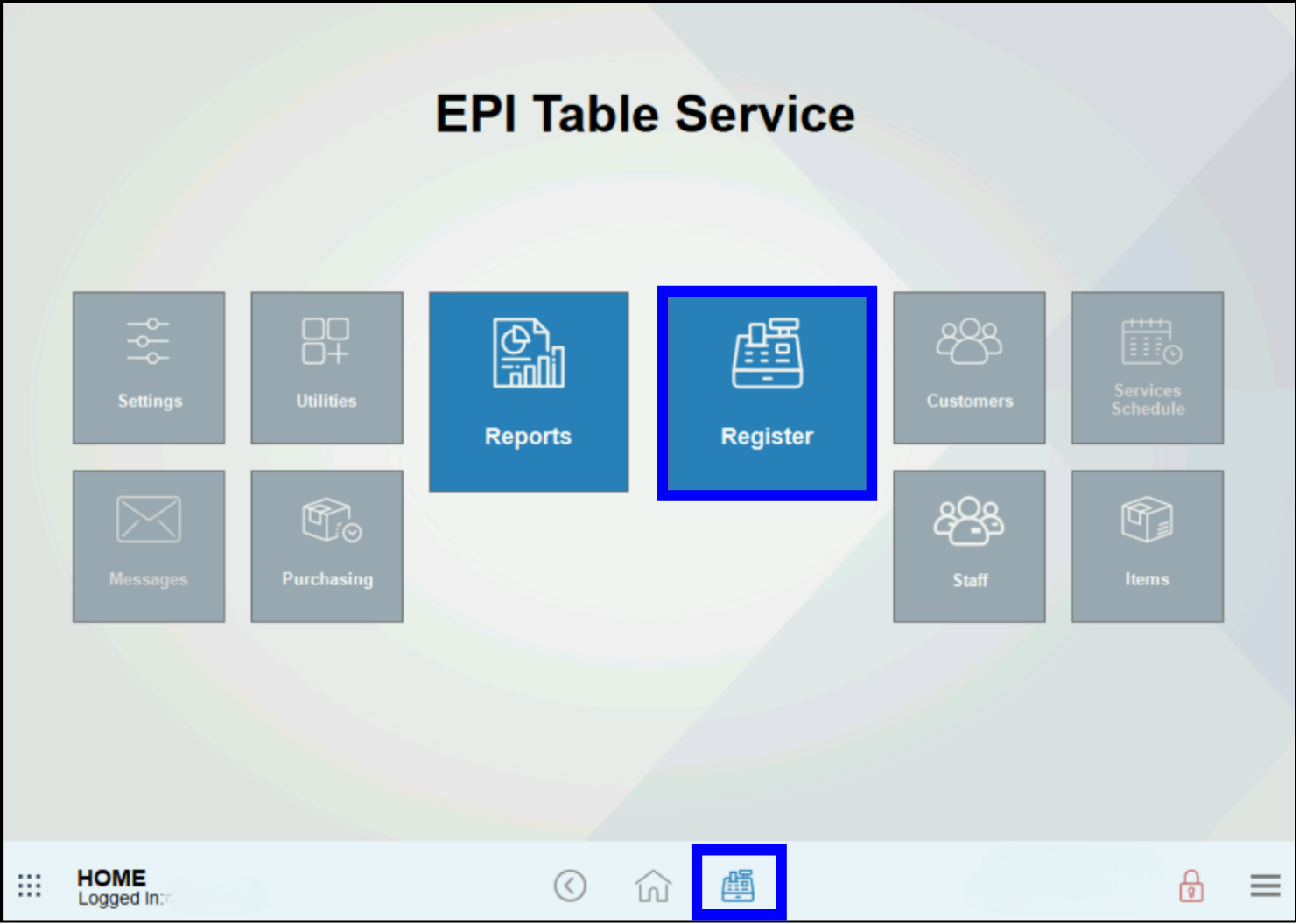 Go to home register to view floor plan and table status