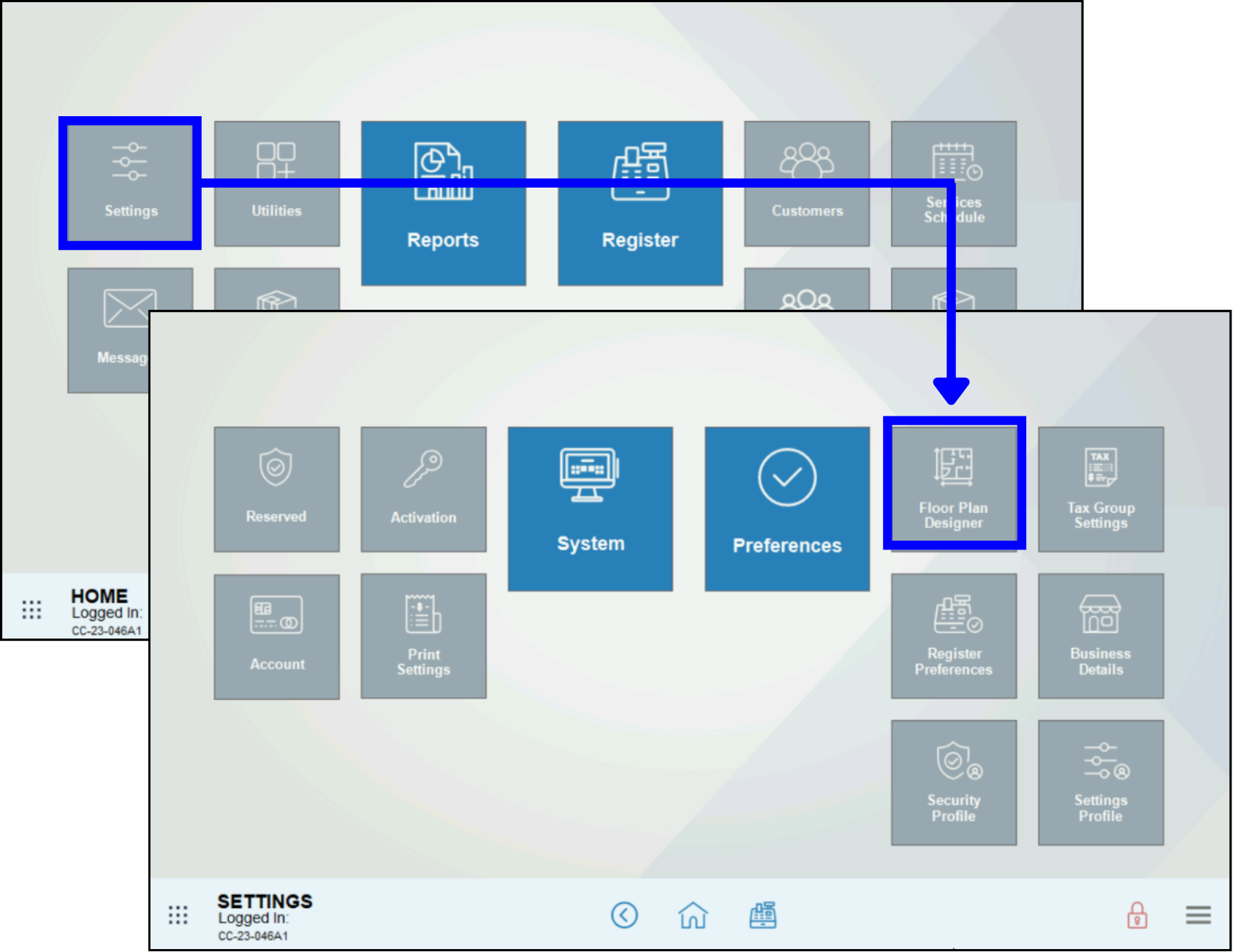 Tap Settings then Floor Plan Designer