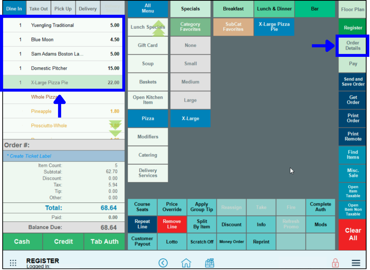 Enter order and tap Order Details