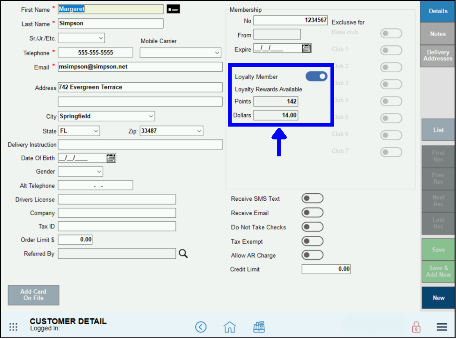 Loyalty member and loyalty rewards settings highlighted