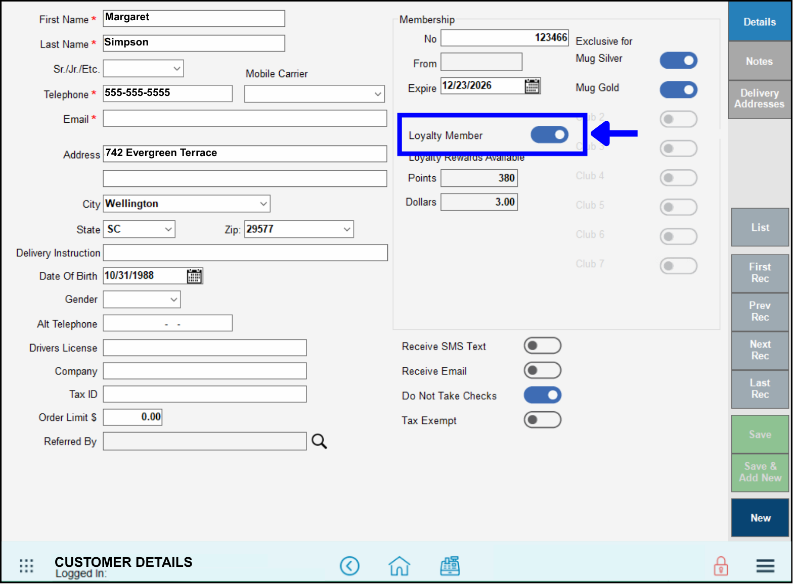 Enable Loyalty Member settings slider