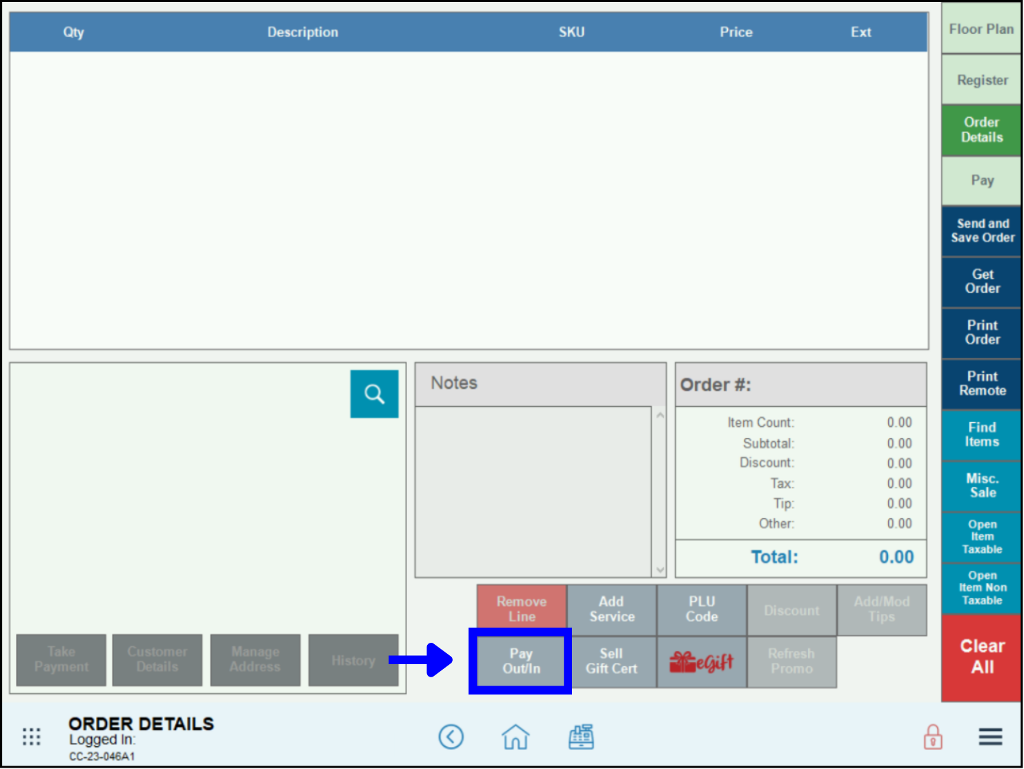 Pay out in button highlighted on order details screen