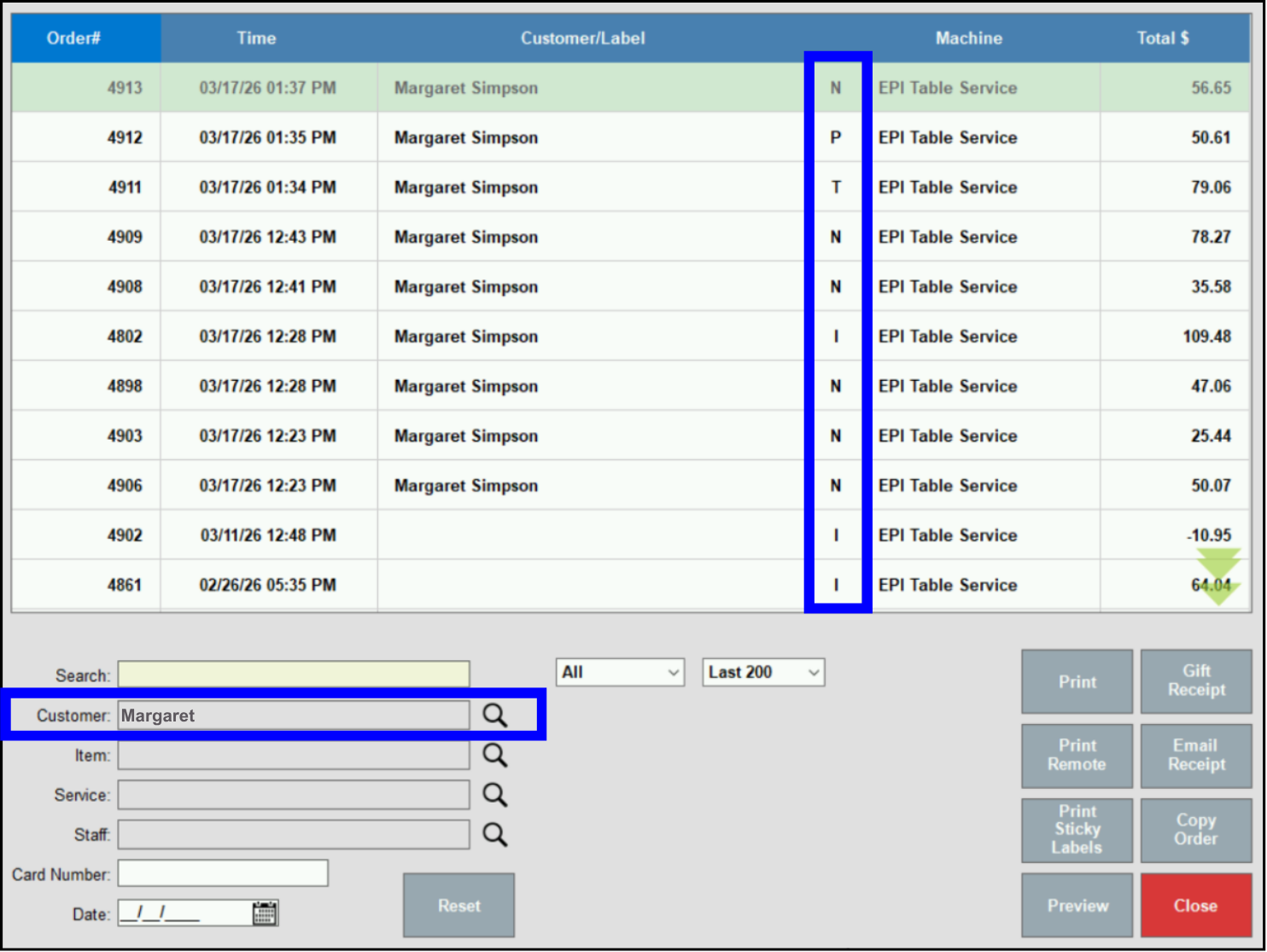 Pop-up screen displays a list of available orders and order statuses
