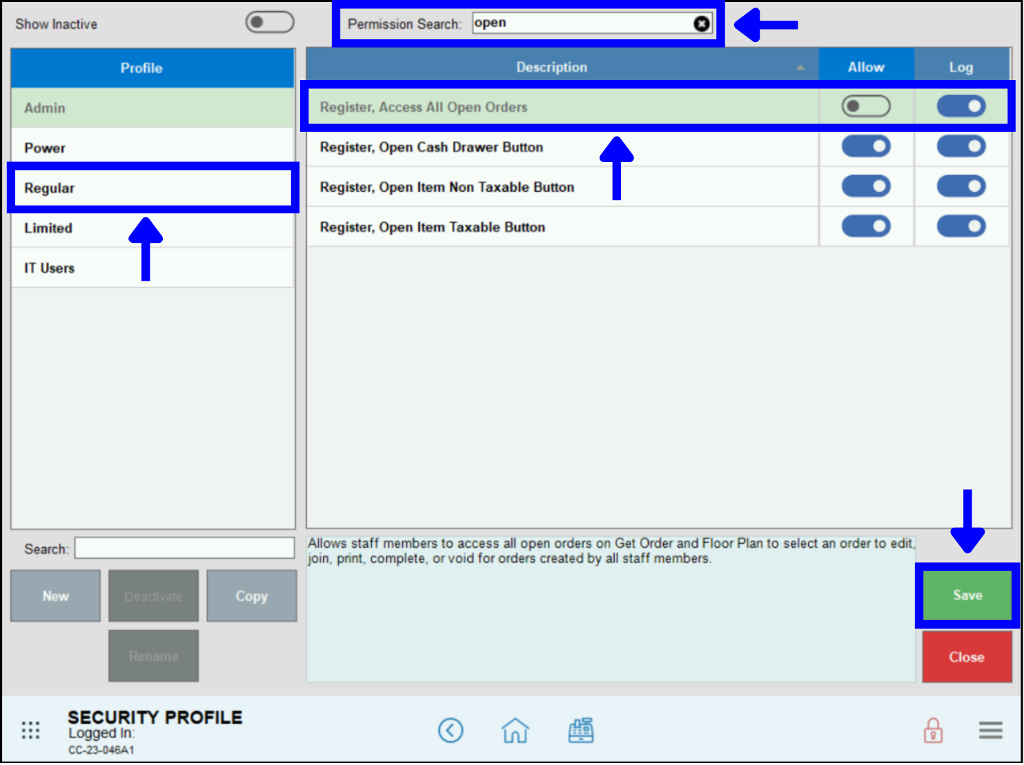 Set up permissions for staff