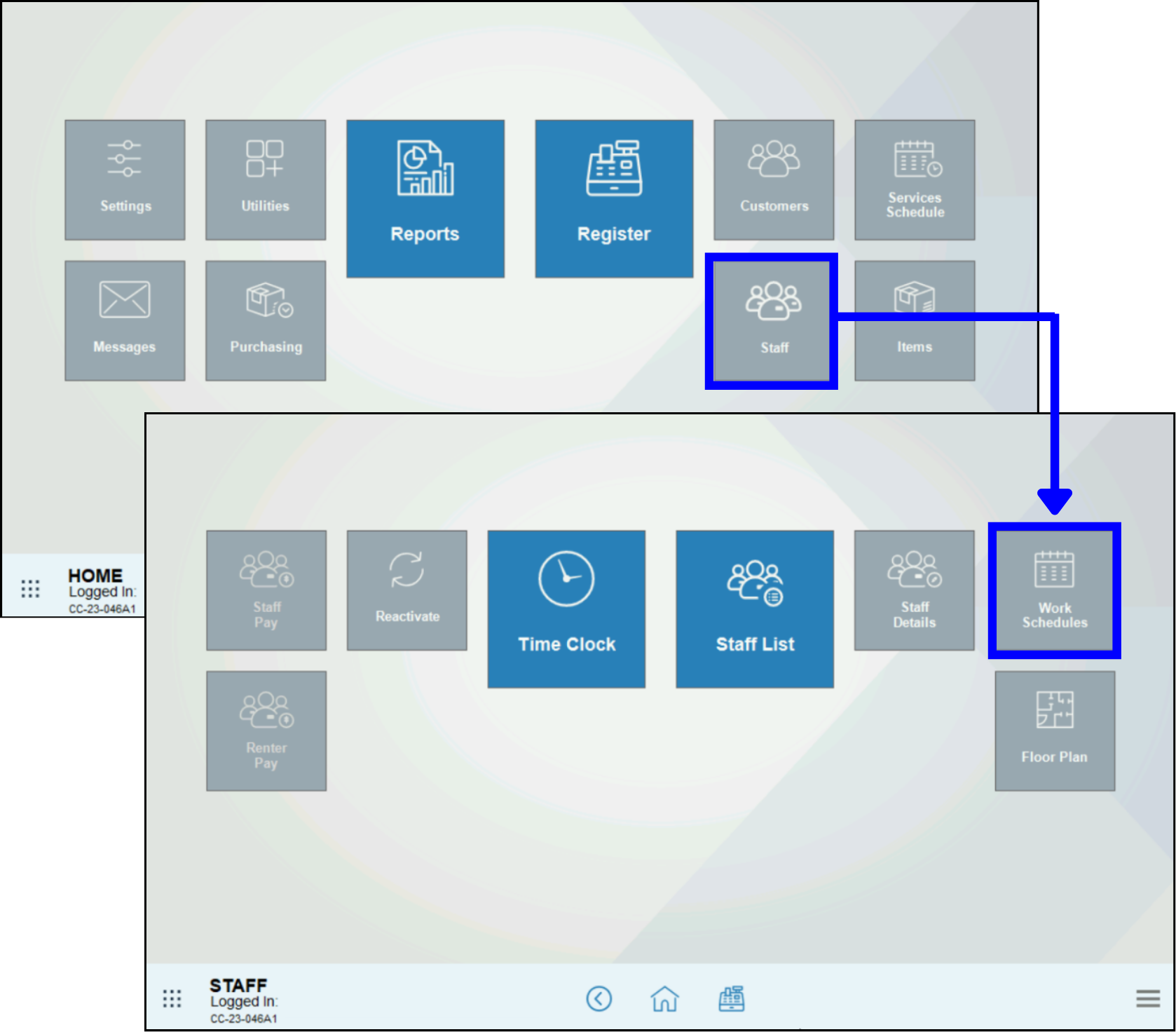 Tap Staff then Work Schedules