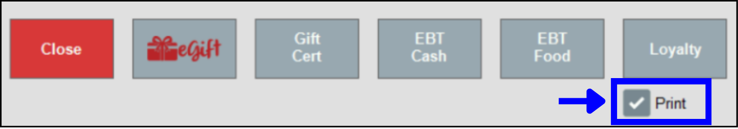 Print checkbox selected on pay screen pop-up