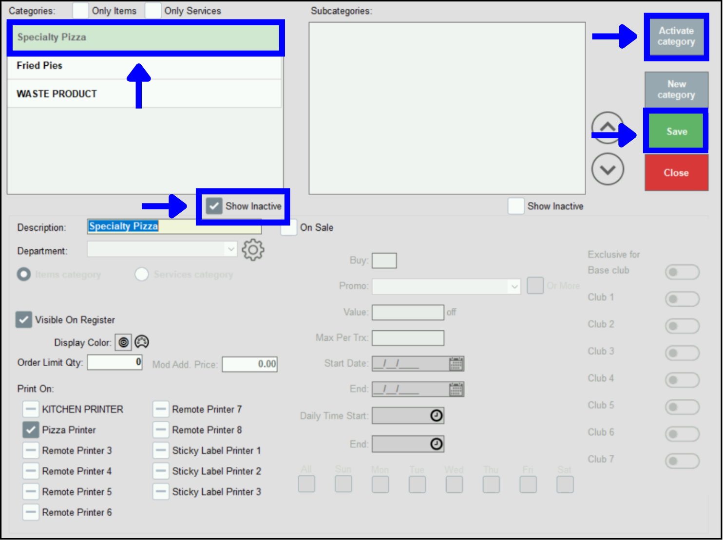 Activate category and Save