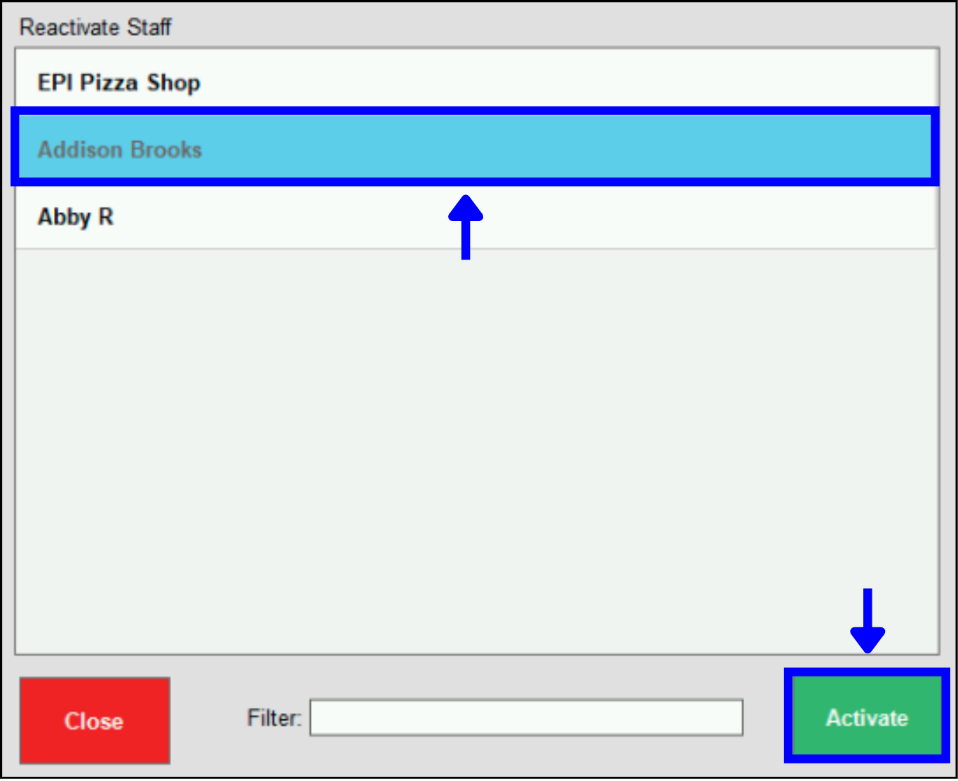 Filter for staff name