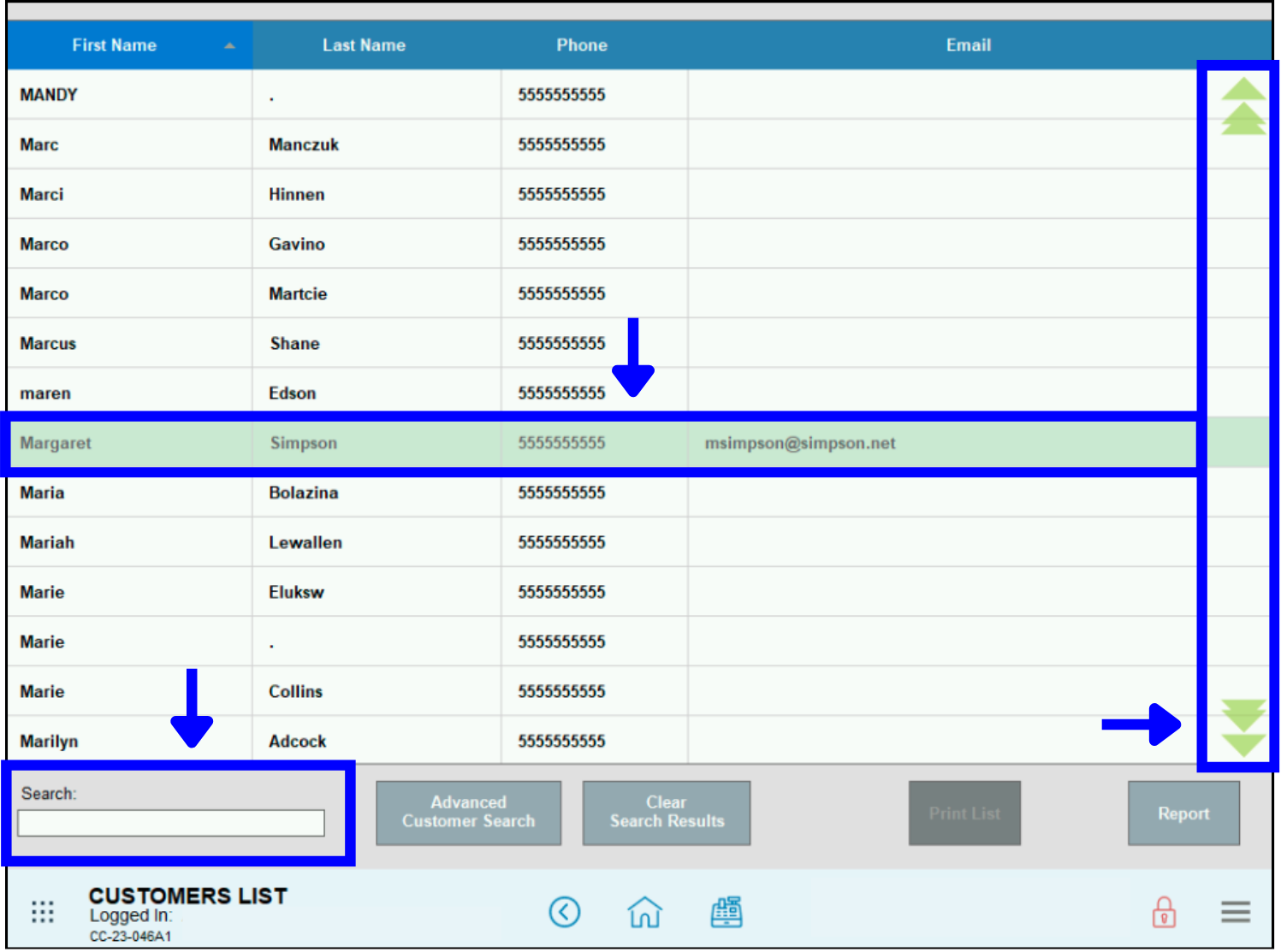 Scroll or search to find customer name, then tap on it