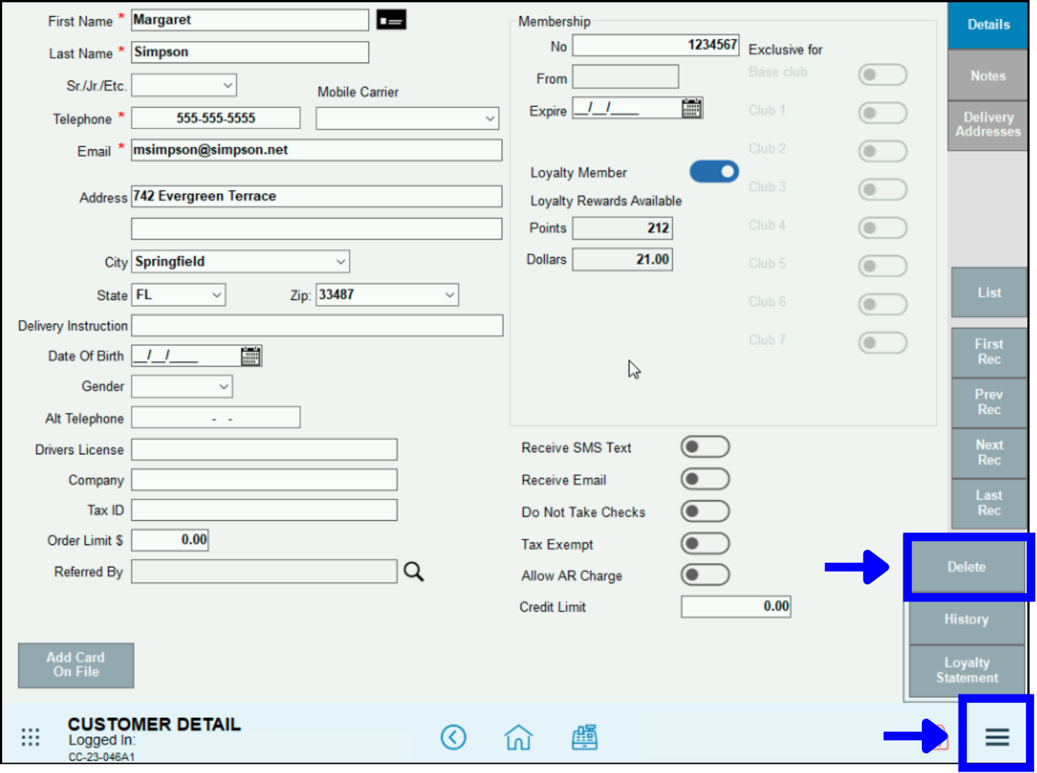 Tap menu icon then Delete