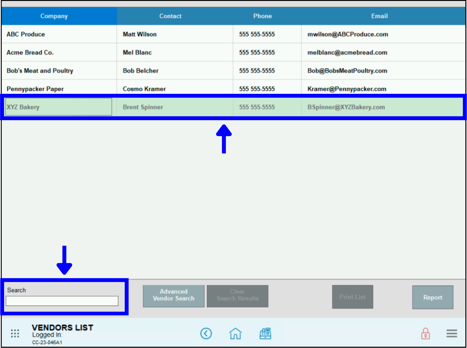 Scroll or search to find vendor name